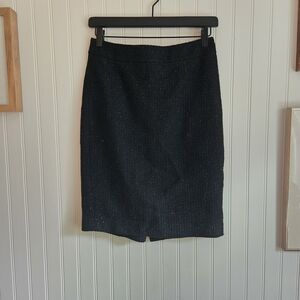 LOFT Curvy Black And Metallic Textured Pencil Skirt